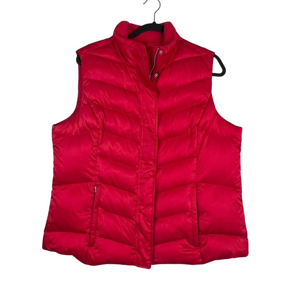 EUC Eddie Bauer 1X Women's EB550 Fill Power Premium Goose Down Red Puffer Vest